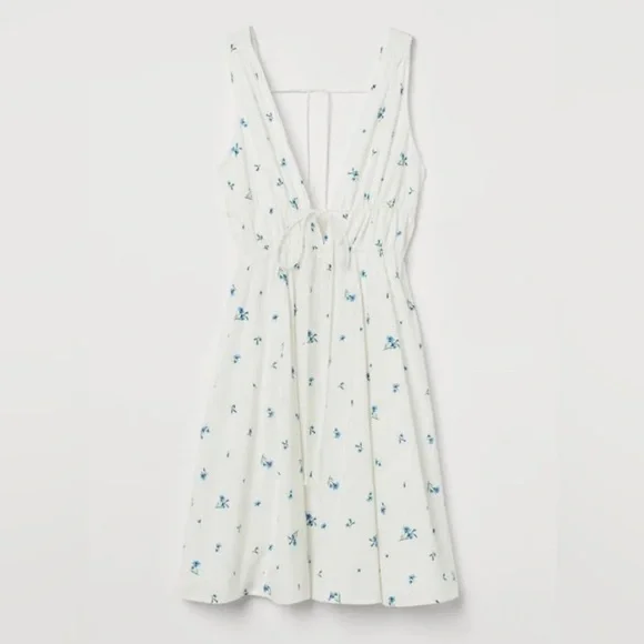 H&M Dresses Hm Linen Blend White And Blue Floral Dress With